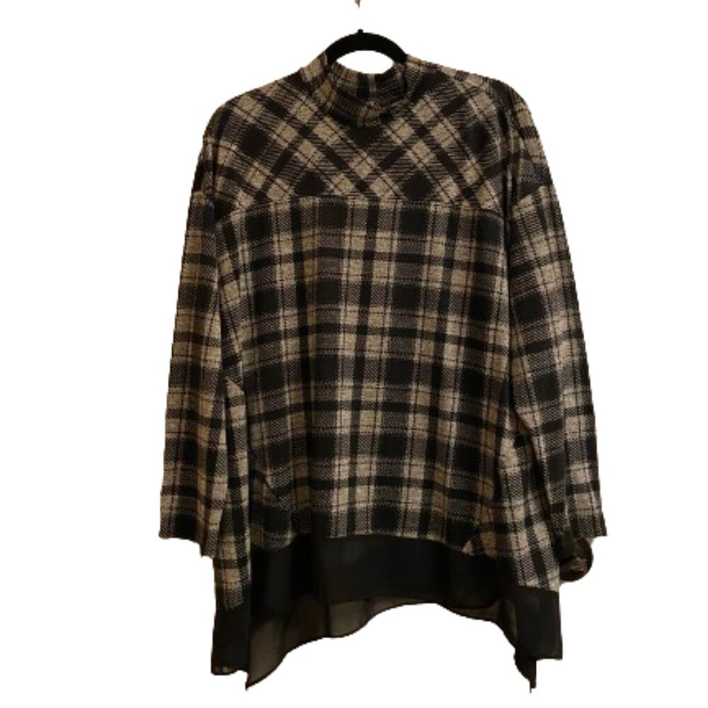 Style & Co. Plaid Mock Turtleneck Top Grey Black Plaid size 2X